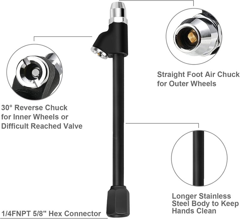 GODESON Air Chuck,1/4" FNPT Extended Reach Dual Head Chuck Set with Quick Plug,2-Way Connect Tire Chucks for Bikes,Motorcycle,Car,and Etc,Tire Air Chuck for Tire Inflator Gauge or Air Compressor - Image 1